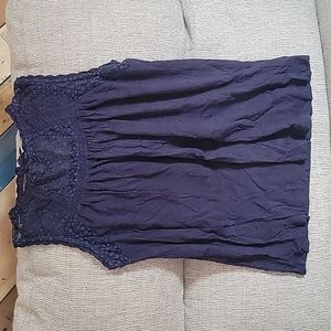 Bass lace top flower pattern dark blue tank top
